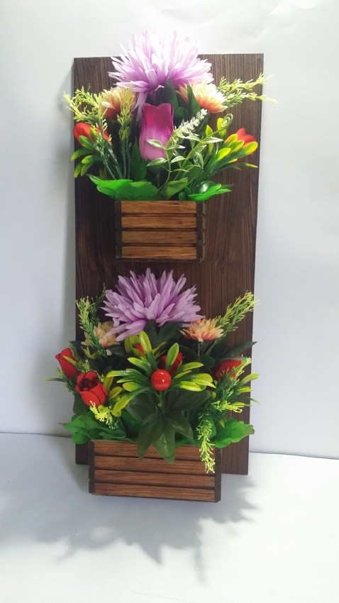 Wooden Wall Hanged Flower Vase - 2 Pockets