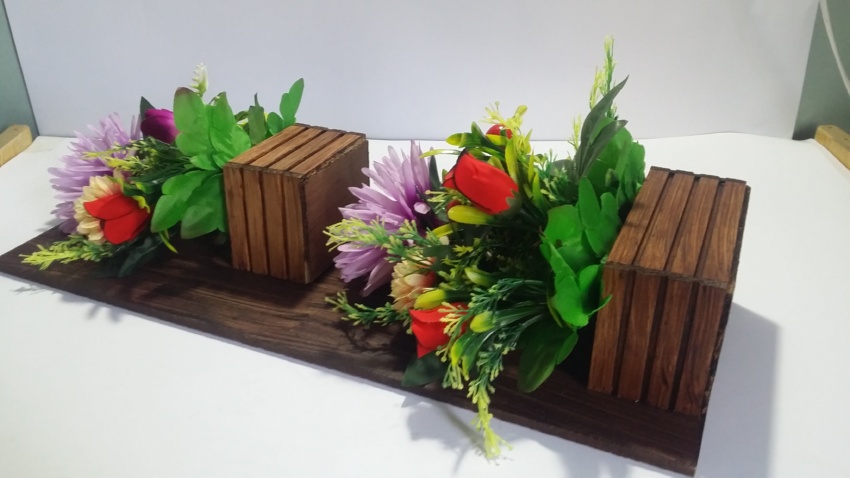 Wooden Wall Hanged Flower Vase - 2 Pockets