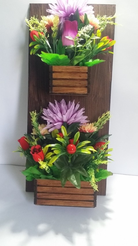 Wooden Wall Hanged Flower Vase - 2 Pockets