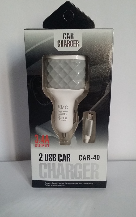 KMC 2 USB 1 Cable Car Charger - 3.4A Output
