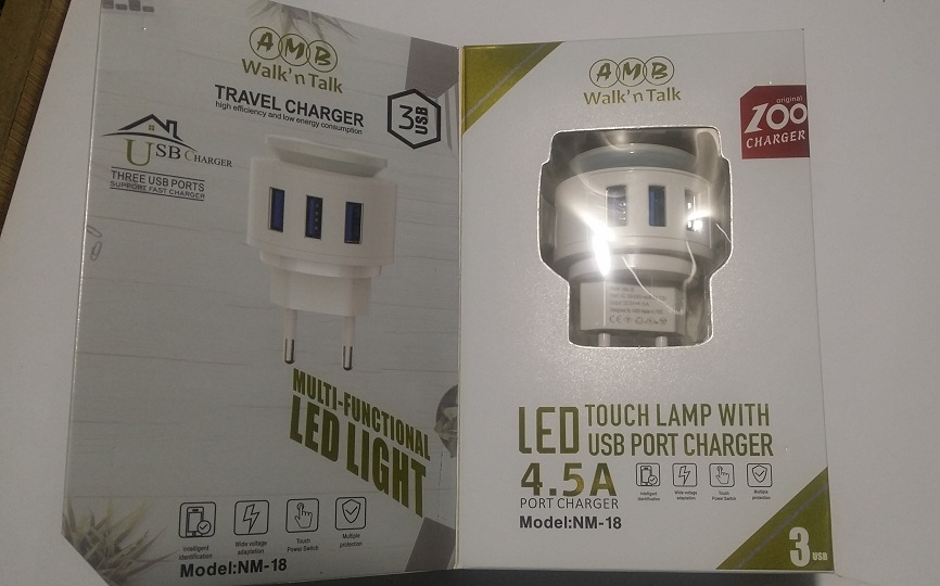 Touch LED Mobile Charger with Lamp - 4.5A Output