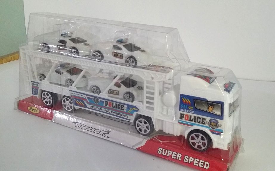 Toy Police Truck Model with 4 Police Sports Cars