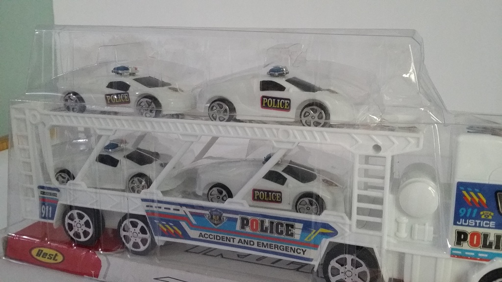 Toy Police Truck Model with 4 Police Sports Cars