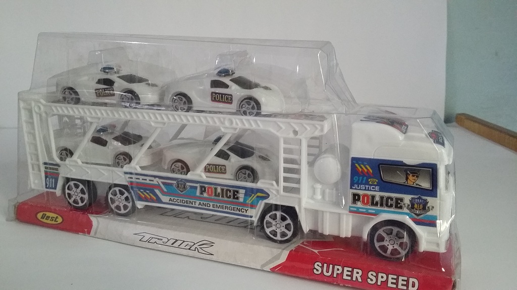 Toy Police Truck Model with 4 Police Sports Cars