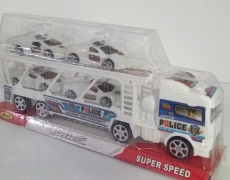 Toy Police Truck Model with 4 Police Sports Cars